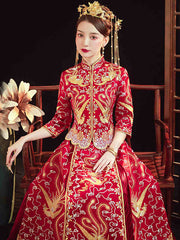Traditional Chinese Wedding Qun Gua with Embroidered Dragon Phoenix