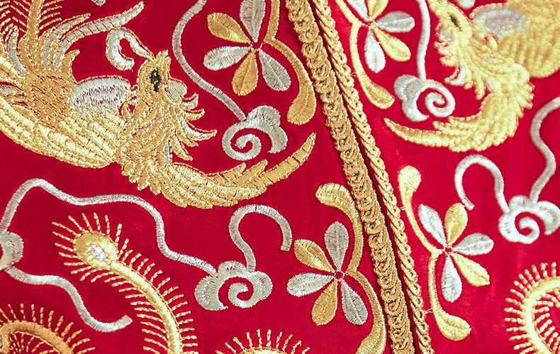 Traditional Chinese Wedding Qun Gua with Embroidered Dragon Phoenix