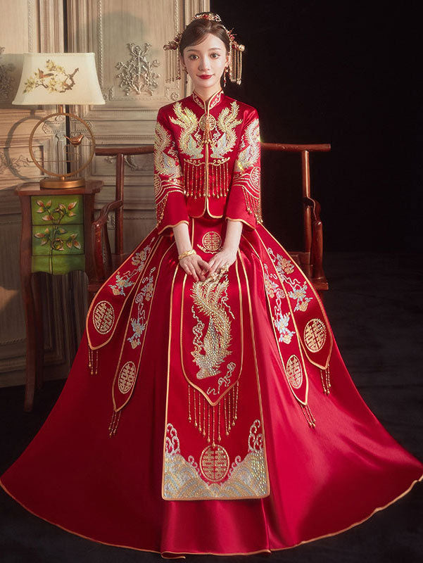Phoenix Wedding Bridal Qun Kwa with Fit & Flare Skirt