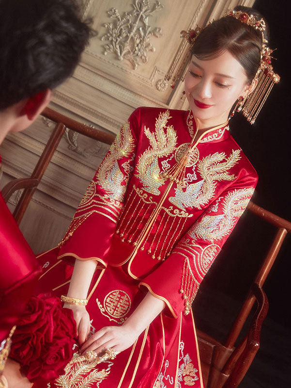 Phoenix Wedding Bridal Qun Kwa with Fit & Flare Skirt