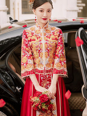 2022 Dragon Phoenix Wedding Bridal Qun Gua with Fit & Flare Skirt
