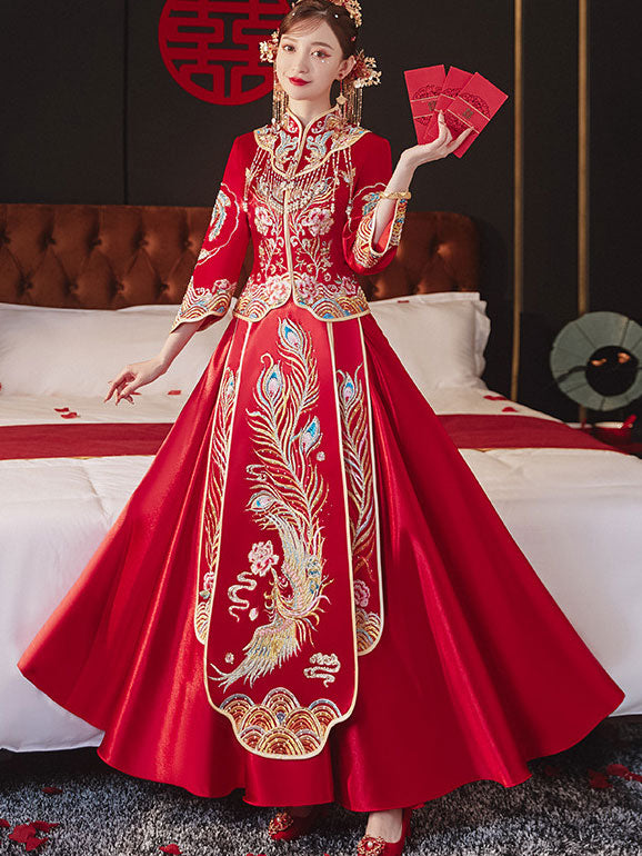 2022 Embroidered Phoenix Wedding Qun Gua with Full Maxi Skirt
