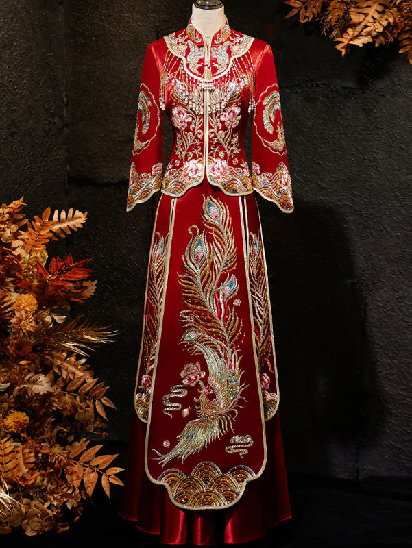 2022 Embroidered Phoenix Wedding Qun Gua with Full Maxi Skirt