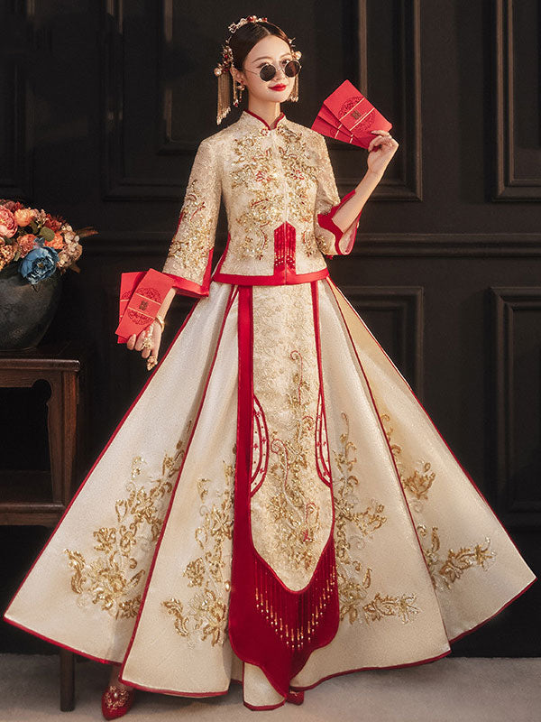 Champagne Sequined Wedding Bride Xiu He Qun Gua