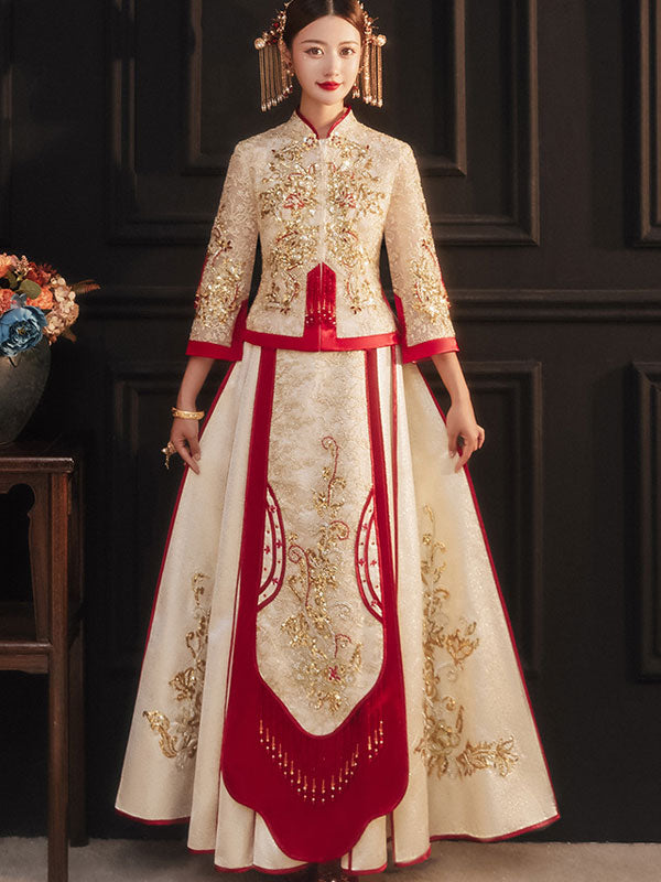 Champagne Sequined Wedding Bride Xiu He Qun Gua