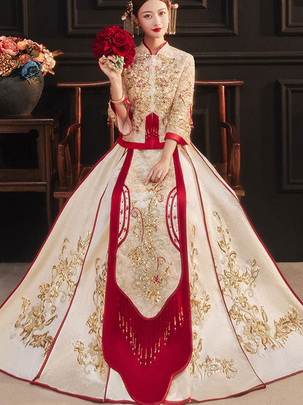 Champagne Sequined Wedding Bride Xiu He Qun Gua