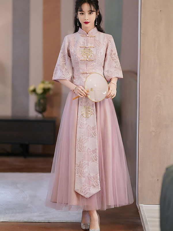 2 Pieces Pink Yellow Bridesmaids Dress Wedding Qun Gua