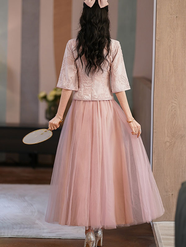 2 Pieces Pink Yellow Bridesmaids Dress Wedding Qun Gua