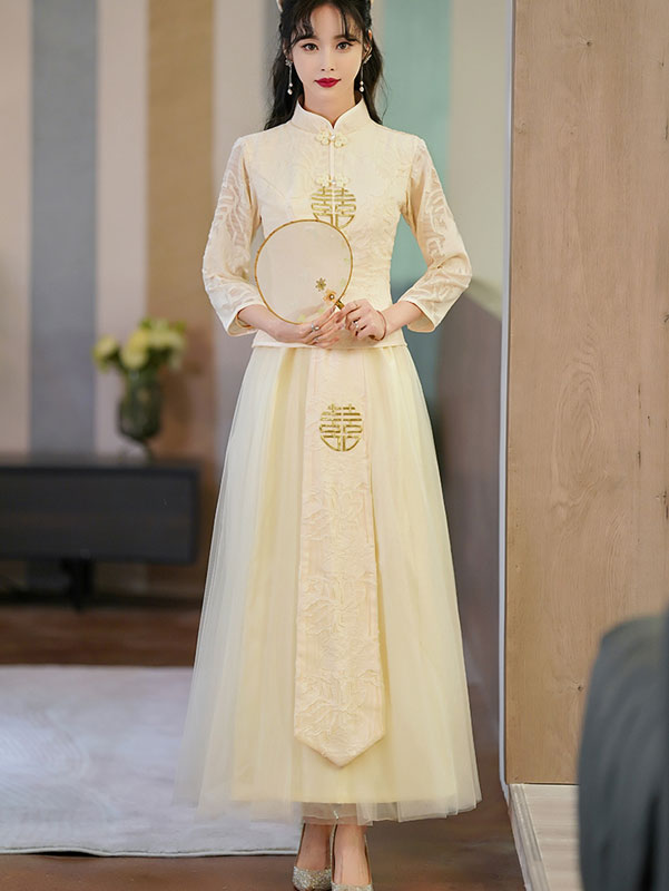 2 Pieces Pink Yellow Bridesmaids Dress Wedding Qun Gua