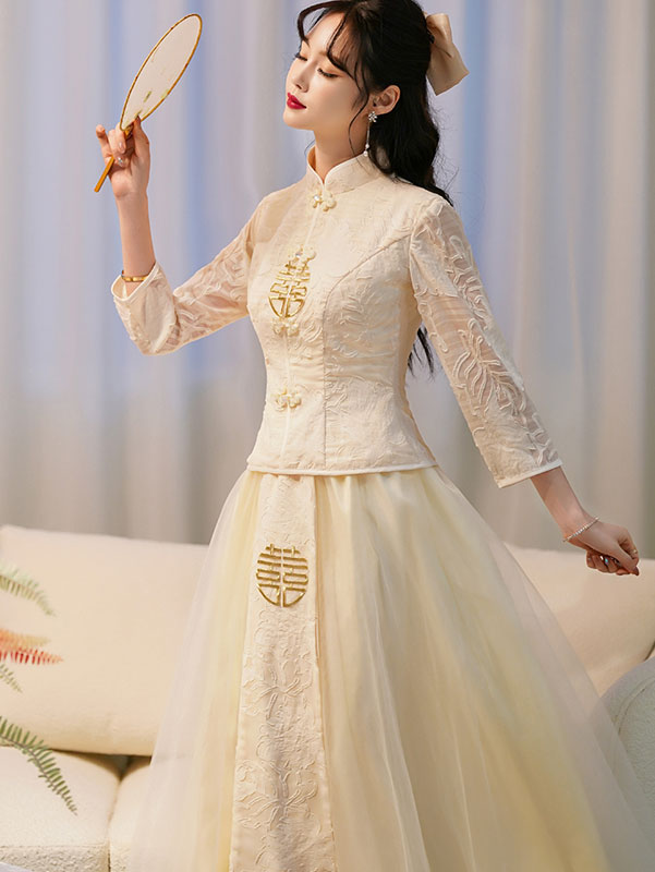 2 Pieces Pink Yellow Bridesmaids Dress Wedding Qun Gua
