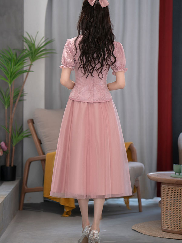 2 Pieces Pink Gray Bridesmaids Wedding Qun Gua Dress