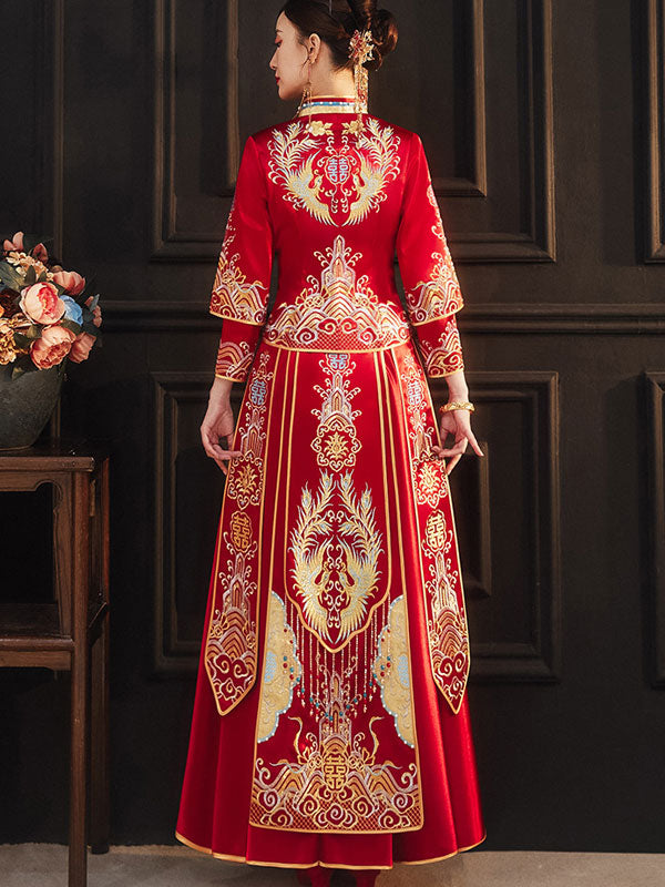 Red Embroidered Phoenix Wedding Bridal Qun Gua Xiuhe