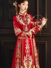 Red Embroidered Phoenix Wedding Bridal Qun Gua Xiuhe