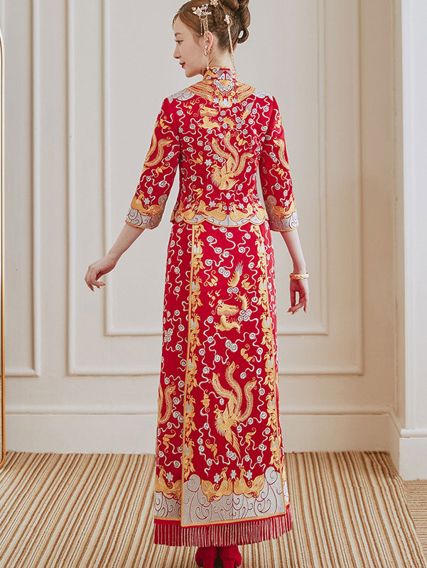Beaded Embroidered Dragon Phoenix Wedding Bride Qungua