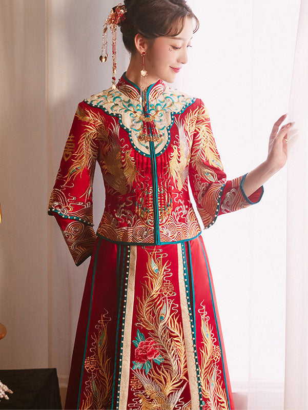 2023 Red Beaded Phoenix Wedding Bride Qun Gua Xiu He