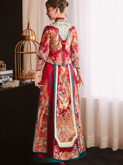2023 Red Beaded Phoenix Wedding Bride Qun Gua Xiu He