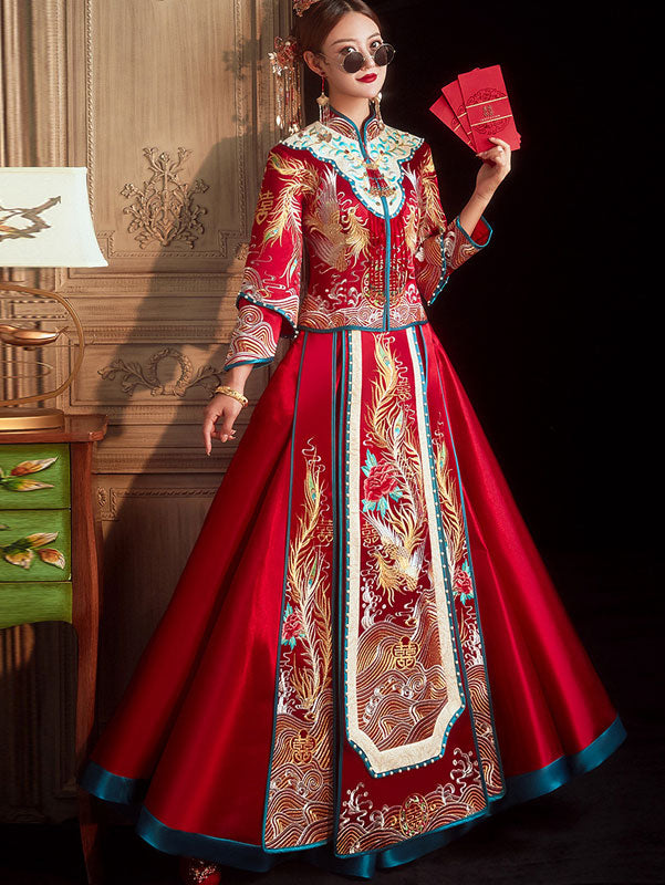 2023 Red Beaded Phoenix Wedding Bride Qun Gua Xiu He