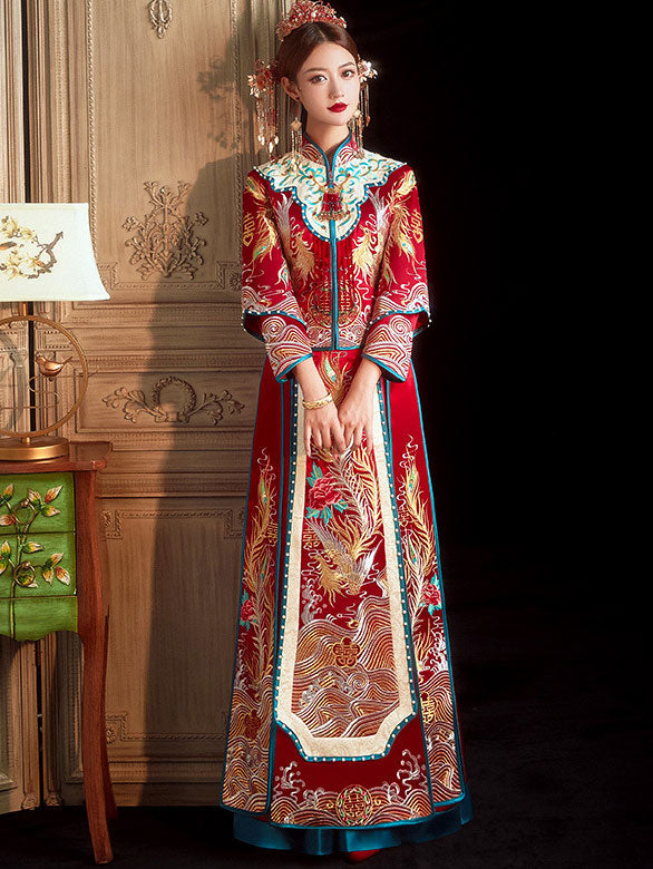 2023 Red Beaded Phoenix Wedding Bride Qun Gua Xiu He
