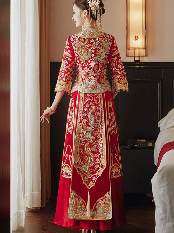 2023 Beaded Dragon Phoenix Wedding Bride Qungua Xiuhe