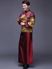 Movie Star Purple Embroidered Dragon Men's Wedding Suit