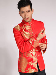 Red Woven Dragon Traditional Men's Wedding Jacket