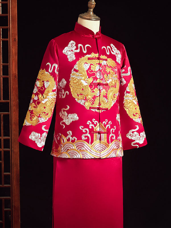Embroidered Dragon Chinese Traditional Chinese Men's Wedding Suit
