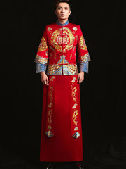 Red Gorgeous Embroidered Phoenix Chinese Wedding Bridal Qun Gua