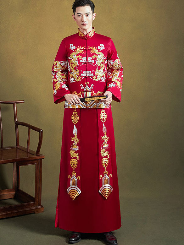 Embroidered Dragon Groom Dragon Wedding Qun Gua, Jacket & Skirt