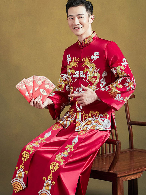 Embroidered Dragon Groom Dragon Wedding Qun Gua, Jacket & Skirt