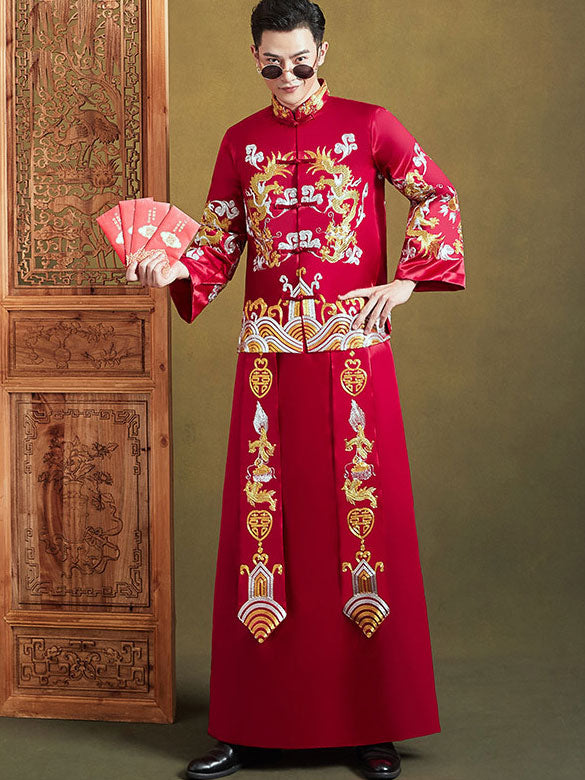 Embroidered Dragon Groom Dragon Wedding Qun Gua, Jacket & Skirt