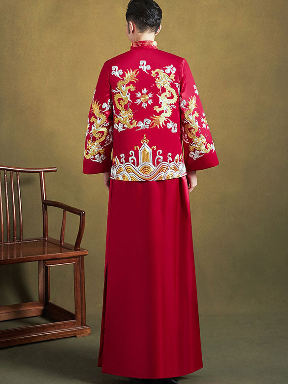 Embroidered Dragon Groom Dragon Wedding Qun Gua, Jacket & Skirt
