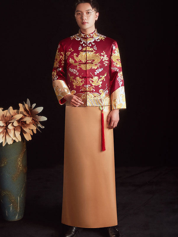 Colorblock Groom Dragon Wedding Qun Gua, Jacket & Skirt