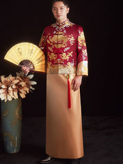 Colorblock Groom Dragon Wedding Qun Gua, Jacket & Skirt