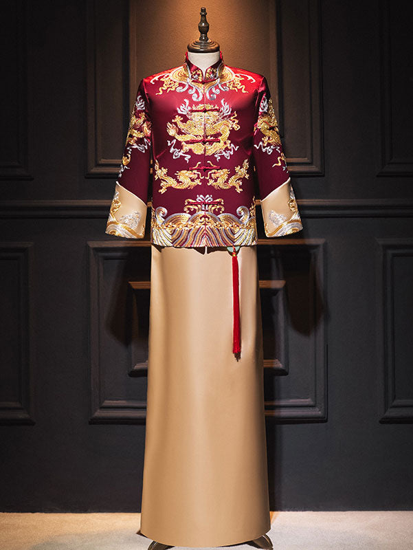 Colorblock Groom Dragon Wedding Qun Gua, Jacket & Skirt