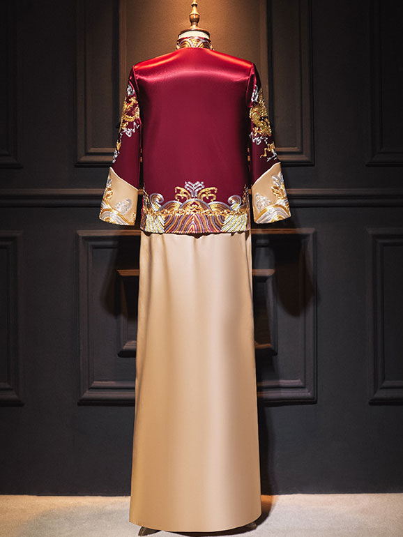 Colorblock Groom Dragon Wedding Qun Gua, Jacket & Skirt