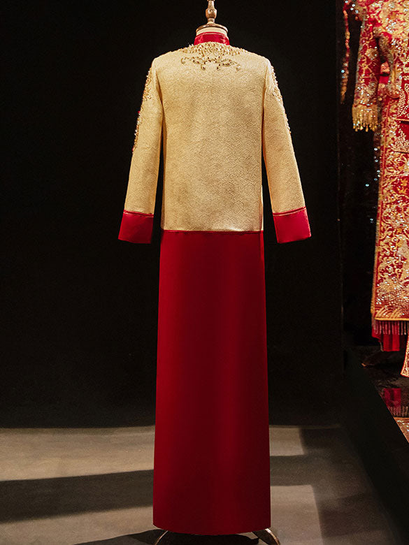 Beaded Champagne Groom Wedding Qun Gua, Jacket & Skirt