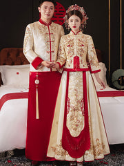 Beaded Champagne Groom Wedding Qun Gua, Jacket & Skirt