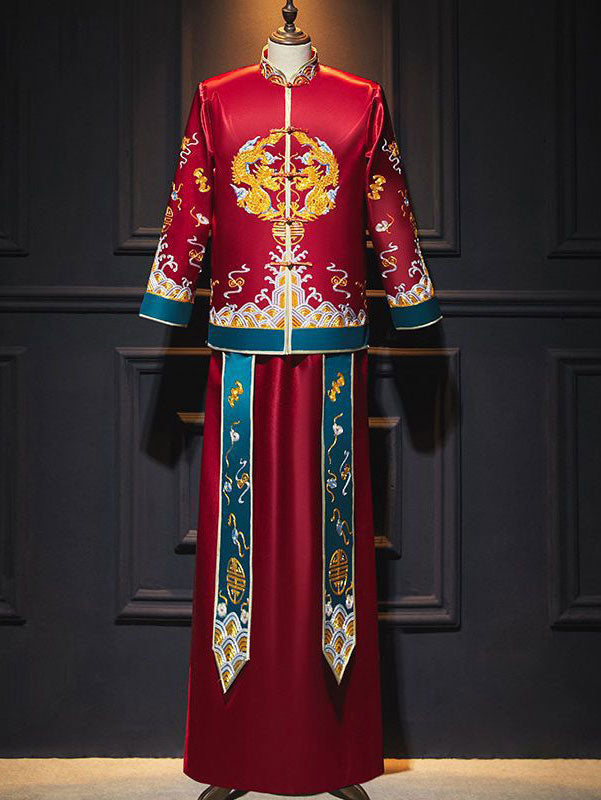 2023 Red Beaded Phoenix Wedding Bride Qun Gua Xiu He