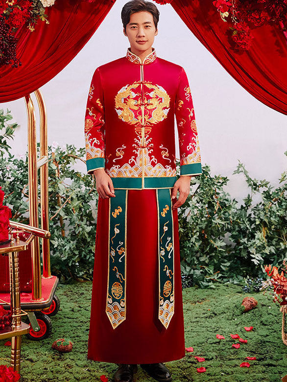 2023 Red Beaded Phoenix Wedding Bride Qun Gua Xiu He
