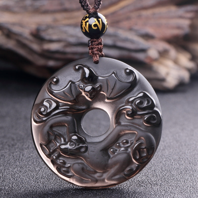 12 Zodiac Animals Obsidian Pendant Necklace Christmas Birthday Gift