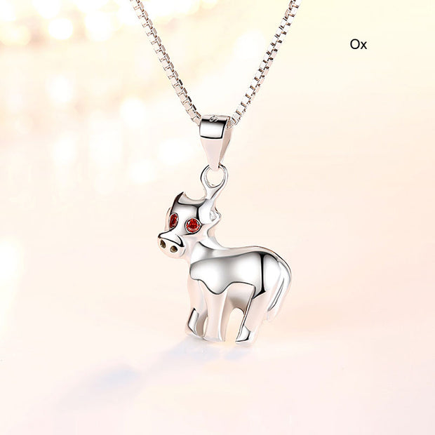 12 Zodiac Animals Silver Pendant Necklace Christmas Birthday Gift