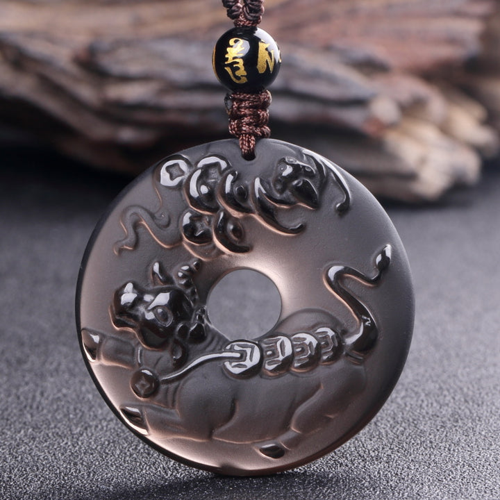 12 Zodiac Animals Obsidian Pendant Necklace Christmas Birthday Gift