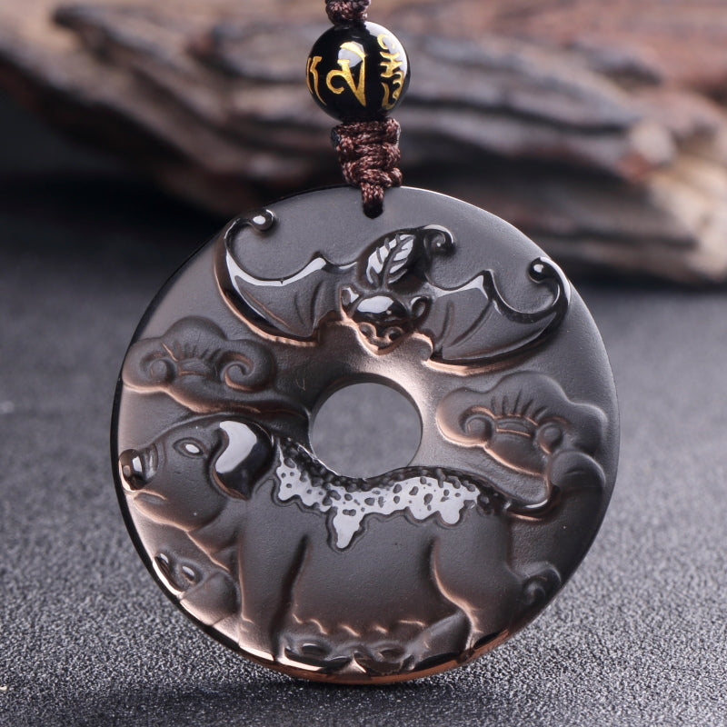 12 Zodiac Animals Obsidian Pendant Necklace Christmas Birthday Gift