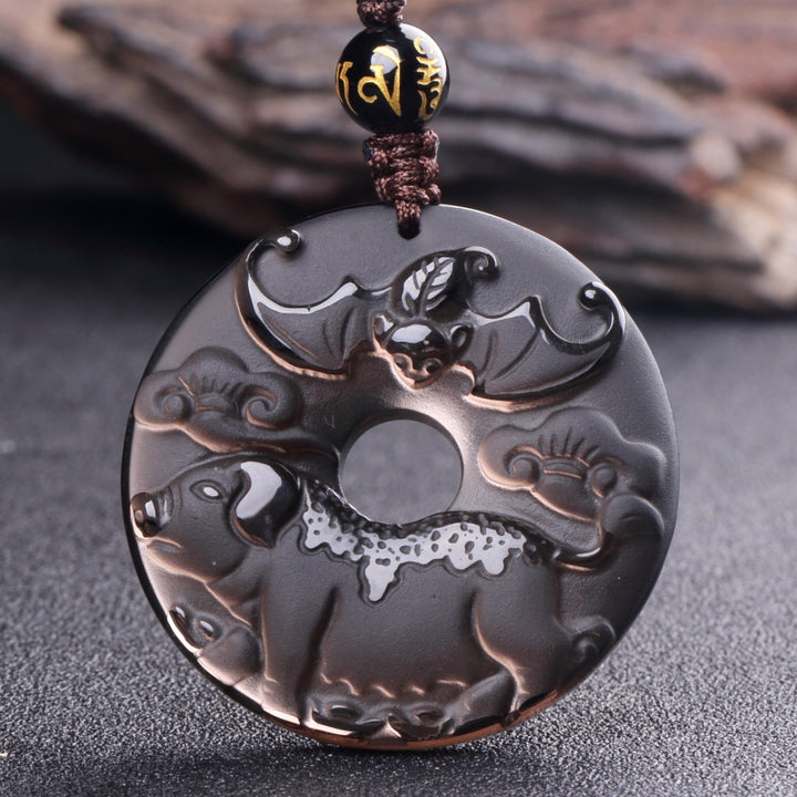 12 Zodiac Animals Obsidian Pendant Necklace Christmas Birthday Gift