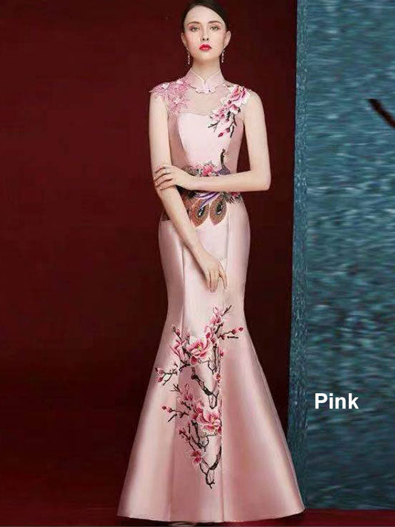 Embroidered Phoenix Mermaid Qipao Cheongsam Wedding Dress