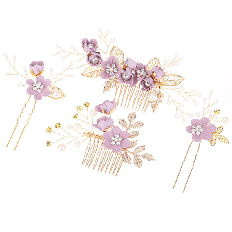 4 Pics Rhinestone Flower Bridesmaids Wedding Hair Combs Pins