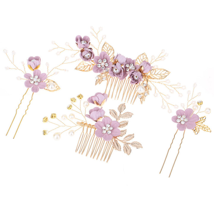 4 Pics Rhinestone Flower Bridesmaids Wedding Hair Combs Pins