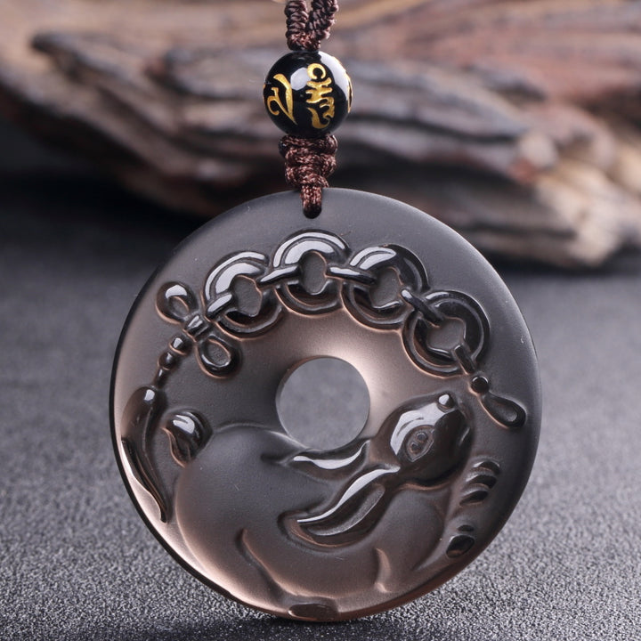 12 Zodiac Animals Obsidian Pendant Necklace Christmas Birthday Gift