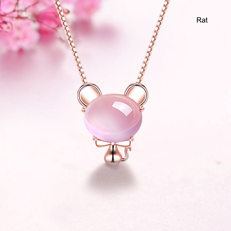 12 Zodiac Animals Crystal Pendant Necklace Christmas Birthday Gift