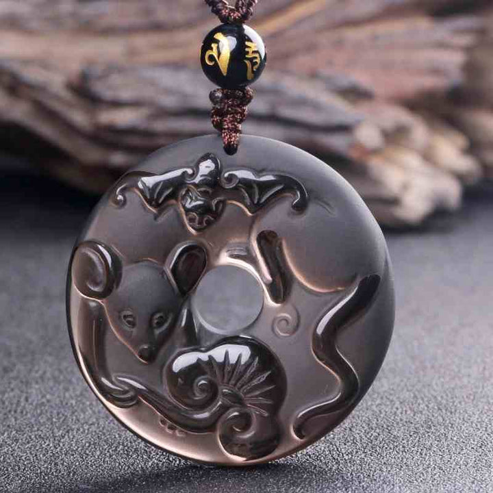 12 Zodiac Animals Obsidian Pendant Necklace Christmas Birthday Gift